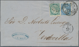 Spanien: 1867 4cu. Blue And 10c. Green Used On Entire Letter From Bilbao To Tortesilla, Tied By Doub - Autres & Non Classés