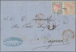 Spanien: 1867, 25 M. And 50 M. Tied Carreta "50" To Entire Folded Letter Dated "Irun 20 Nov 67" To B - Other & Unclassified