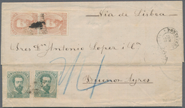 Spanien: 1873 40c. Chestnut Vertical Pair And Two Single Of 50c. Green Used On Entire Letter From Po - Autres & Non Classés
