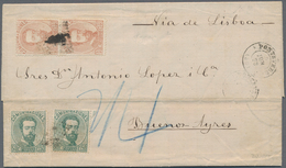 Spanien: 1873 40c. Chestnut Vertical Pair And Two Single Of 50c. Green Used On Entire Letter From Po - Altri & Non Classificati