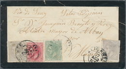 Spanien: 1880, 5 Cts, 10 Cts And 25 Cts (2) Tied "ALICANTE (9) 27 AGO 80" To Mourning Envelope (faul - Andere & Zonder Classificatie