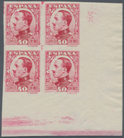 Spanien: 1930, Definitives Alfonso XIII, 40c. Red, Colour Variety, Imperforate Block Of Four From Th - Andere & Zonder Classificatie