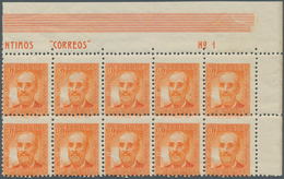 Spanien: 1938, Fermin Salvochea Y Alvarez 60c. Orange Four Blocks Of Ten From Upper Right Corners Wi - Other & Unclassified