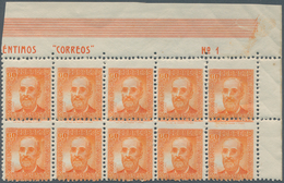 Spanien: 1938, Fermin Salvochea Y Alvarez 60c. Orange Four Blocks Of Ten From Upper Right Corners Wi - Andere & Zonder Classificatie