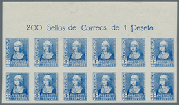 Spanien: 1938/1939, Queen Isabella Definitives Complete Set Of Six In IMPERFORATE Blocks Of Twelve F - Andere & Zonder Classificatie