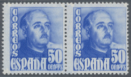 Spanien: 1948, Definitives "General Franco", 50c. Blue, Colour Essay, Horizontal Pair, Unmounted Min - Other & Unclassified