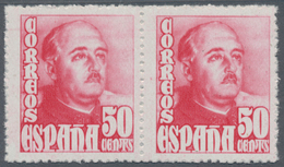 Spanien: 1948, Definitives "General Franco", 50c. Red, Colour Essay, Horizontal Pair, Unmounted Mint - Andere & Zonder Classificatie