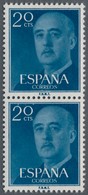 Spanien: 1955, Definitives "General Franco", 20c. Blue, Colour Essay, Vertical Pair, Unmounted Mint, - Other & Unclassified