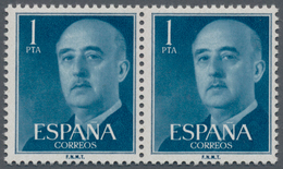 Spanien: 1955, Definitives "General Franco", 1pts. Blue, Colour Essay, Horizontal Pair, Unmounted Mi - Andere & Zonder Classificatie