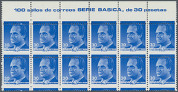 Spanien: 1987, Juan Carlos I. 30pta. Ultramarine Block/12 From Upper Margin With Imprint '100 Sellos - Altri & Non Classificati