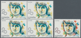 Spanien: 1988, Prominent Woman 20pta. ‚Maria De Maeztu‘ With RED COLOUR OMITTED Block Of Four With N - Other & Unclassified