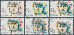 Spanien: 1988, Prominent Woman 20pta. ‚Maria De Maeztu‘ Five Stamps With ERRORS Incl. One With BLUE - Other & Unclassified