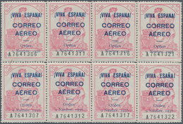 Spanien - Lokalausgaben: Burgos: 1936, Airmail Overprints On Fiscal Stamp 3pts. Rose, Block Of Eight - Autres & Non Classés