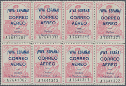 Spanien - Lokalausgaben: Burgos: 1936, Airmail Overprints On Fiscal Stamp 3pts. Rose, Block Of Eight - Sonstige & Ohne Zuordnung