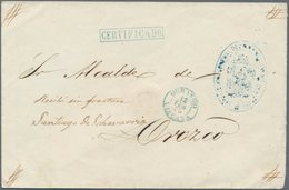 Spanien - Besonderheiten: 1875, Stampless Registered Offical Cover With Blue Markings: Oval Crested - Otros & Sin Clasificación