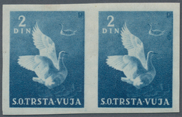 Triest - Zone B: 1951, 2 Din Bright Blue "goose", IMPERFORATED Horizontal Pair, Mint With Original G - Ongebruikt