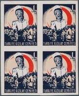 Türkei - Zwangszuschlagsmarken Für Den Roten Halbmond: 1944, "Nurse & Crescent" 1 Lira Imperf Block - Timbres De Bienfaisance