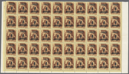 Ungarn: 1945, 1 P On 20 F Red-brown With DOUBLE Surcharge "1945 / 1 / Pengö", Block With 50 Stamps ( - Brieven En Documenten