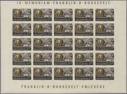 Ungarn: 1947, President Roosevelt Airmail Set Of Four In Complete IMPERFORATE Sheets With 25 Stamps - Storia Postale