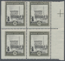 Vatikan: 1933, Vatican Palace 25c. Black/black-olive Block Of Four From Right Margin IMPERFORATE At - Autres & Non Classés