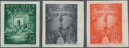 Vatikan: 1947, 25 L Deep Emerald, 50 L Grey-black And 100 L Orange Airmail Stamps, All Three Stamps - Other & Unclassified