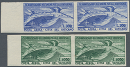Vatikan: 1949, 300 L Ultramarin And 1000 L Green Airmail Stamps "UPU", Two IMPERFORATED Horizontal P - Autres & Non Classés