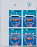 Vereinte Nationen - Genf: 1974. IMPERFORATE Corner Block Of 4 For The Issue "Law Of The Sea" Showing - Unused Stamps