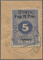 Westukraine: 1919, Overprint On 5 Kr. Ultramarine, Used On Smal Piece, Very Rare Stamp, Especially I - Oekraïne