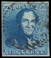 BELGIUM. Yv2º. 20c Blue, Large Margins All Around, Light Grill. VF. - Other & Unclassified