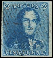 BELGIUM. Yv2º. 20c Blue, Huge Margins, Border At Right, Lovely Light Grill Cancel (77). XF. - Other & Unclassified