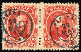 BRAZIL. 1866. 10r Vermilion, A Fine Used Pair Each Stamp Cancelled By Near Complete Upright Strikes Of 'PARANA' French-t - Other & Unclassified
