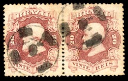 BRAZIL. 1866. 20r Rose Lilac, A Fine Pair Cancelled By Two Complete Strikes Of Circular Handstamp With Five Marks Within - Other & Unclassified