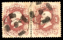 BRAZIL. 1866. 20r Rose Lilac, A Fine Pair Cancelled By Two Complete Strikes Of Circular Handstamp With Five Marks Within - Autres & Non Classés