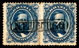 BRAZIL. 1866. 50r Blue, A Fine Pair Cancelled By Complete Strike Of Oval Framed 'NOVA FRIBURGO' Handstamp In Black. Ayre - Other & Unclassified