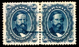 BRAZIL. 1866. 50r Blue, A Very Fine Pair Cancelled By Complete Strike Of Framed 'CARMO' Handstamp In BLUE. Very Scarce.  - Sonstige & Ohne Zuordnung