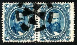 BRAZIL. 1866. 50r Blue, A Pair Cancelled By Oval 'PELOTAS' Circular Cork Handstamp In Black. Fine Near Complete Strike.  - Sonstige & Ohne Zuordnung