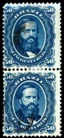BRAZIL. 1866. 50r Blue, A Fine Lightly Used Vertical Pair Showing Plate Flaws In Upper '50' Value Tablets Of The Upper S - Other & Unclassified