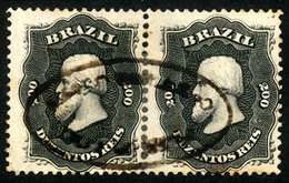 BRAZIL. 1866. 200r Black, A Fine Used Pair Cancelled By Complete Strike Of Scarce 'N.S. DO ROZARIO DOS QUATIS' Handstamp - Other & Unclassified