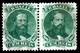 BRAZIL. 1866. 100r Green, A Good Used Pair Showing Left Hand Stamp Type II And Right Stamp Type IA. Scott 58. Meyer 27,  - Sonstige & Ohne Zuordnung