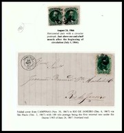 BRAZIL. 1866. 100r Green, Type I. Album Page With Fine Used Pair With Early Dated Cds [24 August 1866] And Also A Single - Altri & Non Classificati