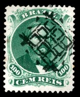 BRAZIL. 1866. 100r Green, Retouched Plate, Type Ia, A Very Fine Used Example Cancelled By Complete Strike Of Crossed Net - Other & Unclassified