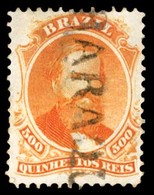BRAZIL. 1866. 500r Orange, A Very Fine Used Example Cancelled By 'ARARAQUARA' Straight Line Handstamp In Black, Ayres #1 - Sonstige & Ohne Zuordnung