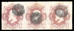 BRAZIL. 1876. 20r Rose Lilac, A Fine Used Strip Of Three In Paler Shade Cancelled In Black With Each Stamp Cancelled By  - Autres & Non Classés