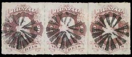 BRAZIL. 1876. 20r Rose Lilac, A Fine Used Strip Of Three In Deep Shade Each Cancelled By Complete Strikes Of Rays [15 Se - Other & Unclassified