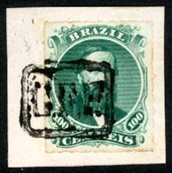 BRAZIL. 1876. 100r Green, 3rd Die, Type IV, Fine Example Tied To Small Piece By Complete Strike Of Framed 'G.F.P.' Hands - Andere & Zonder Classificatie