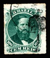 BRAZIL. 1876. 100r Green, 3rd Die, Type IV, A Wonderful Example Cancelled By Part Cds And Complete Strike Of Figurative  - Andere & Zonder Classificatie