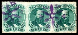 BRAZIL. 1876. 100r Green, 3rd Die, Type IV, A Fine Used Strip Of Three Cancelled By Complete Strikes Of 'PARANAGUA' Whee - Altri & Non Classificati