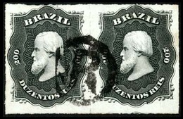 BRAZIL. 1876. 200r Black, A Fine Used Pair Cancelled By Complete Strike Of Framed 'R' Handstamp In Black, Ayres 1085. A  - Altri & Non Classificati