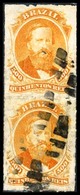 BRAZIL. 1876. 500r Orange, A Fine Used Vertical Pair Cancelled In Black By Interrupted Bars Handstamp. Scott 67. - Altri & Non Classificati
