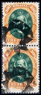 BRAZIL. 1878. 300r Green & Orange, A Fine Used Vertical Pair Cancelled By Framed Black Cork Cancellations, Apparently Un - Andere & Zonder Classificatie
